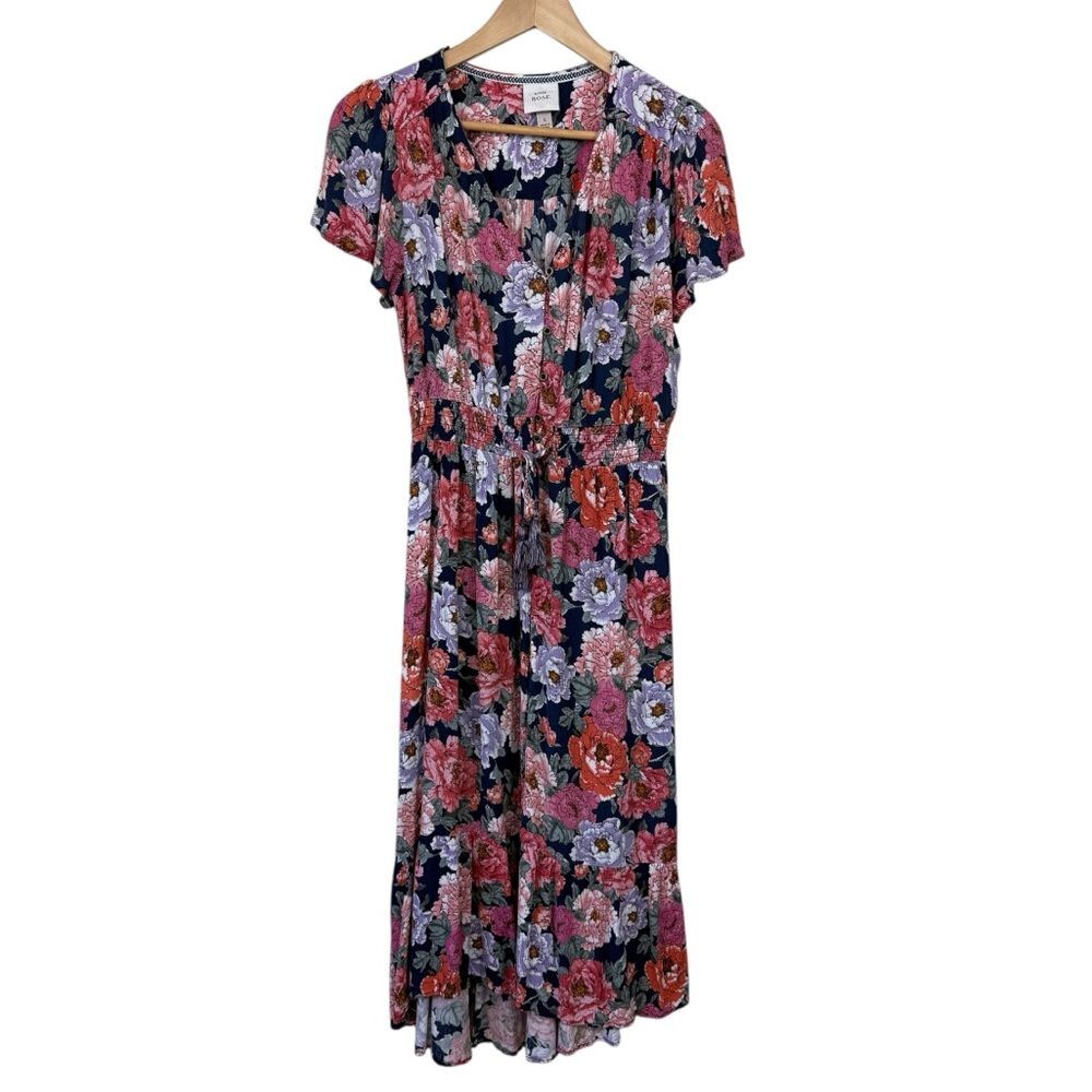 Knox Rose Multi-Color Floral Print High Low Hem Midi Dress Boho Chic Womens Sz S